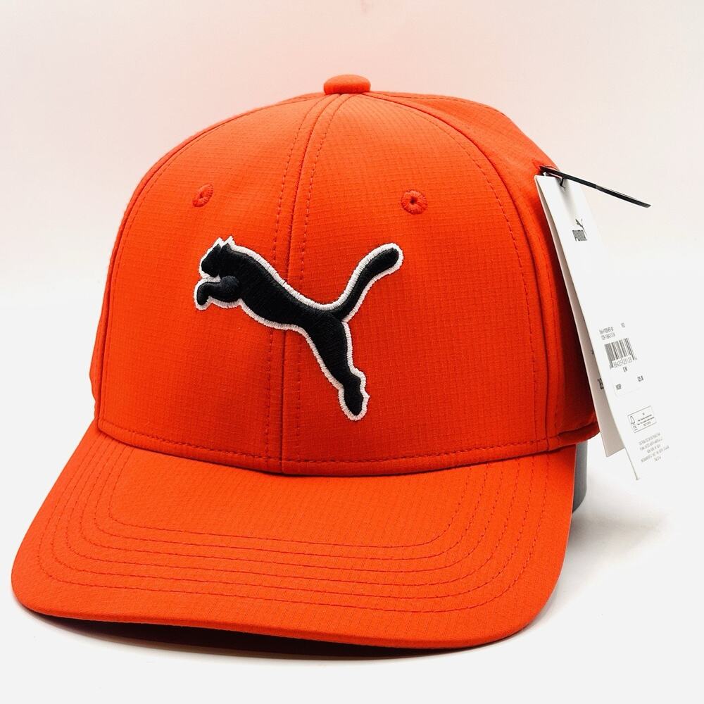 Puma Evercat Baseball Cap FlexFit Orange Mens Size S/M Stretch Logo